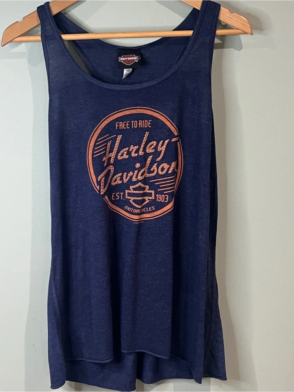 Harley-Davidson Navy Blue Tank Top with Orange Logo